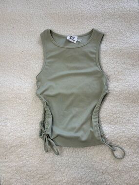 Princess Polly Women Green Ribbed Knit Cut Out Tank Top